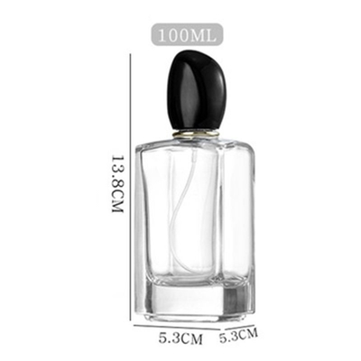 স্কয়ার গ্লাস পারফিউম বোতল 50ml 100ml ক্যাপাসিটি এবং স্বতন্ত্র অনিয়মিত আকৃতির ক্যাপ
